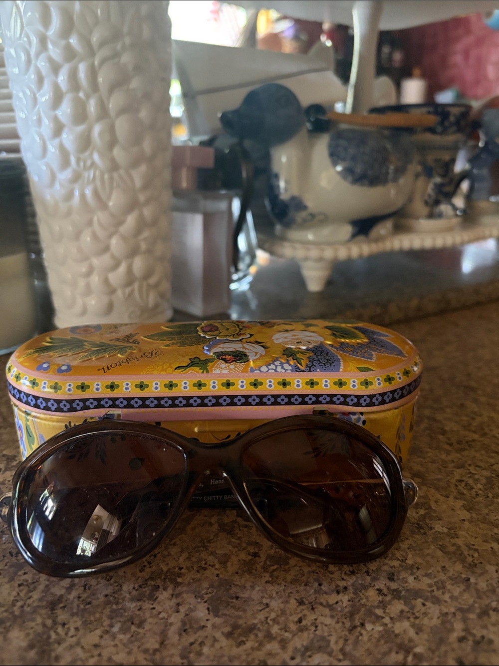 Brighton Brown Oversized Sunglasses with Yellow Floral Tin